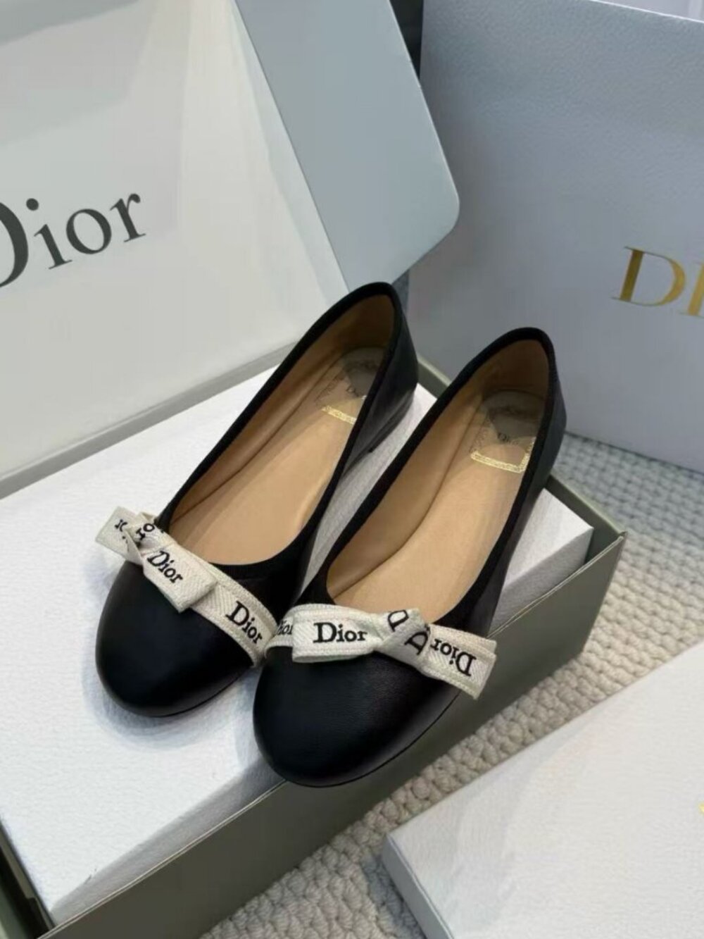 Dior Black Bow Ballet Flats